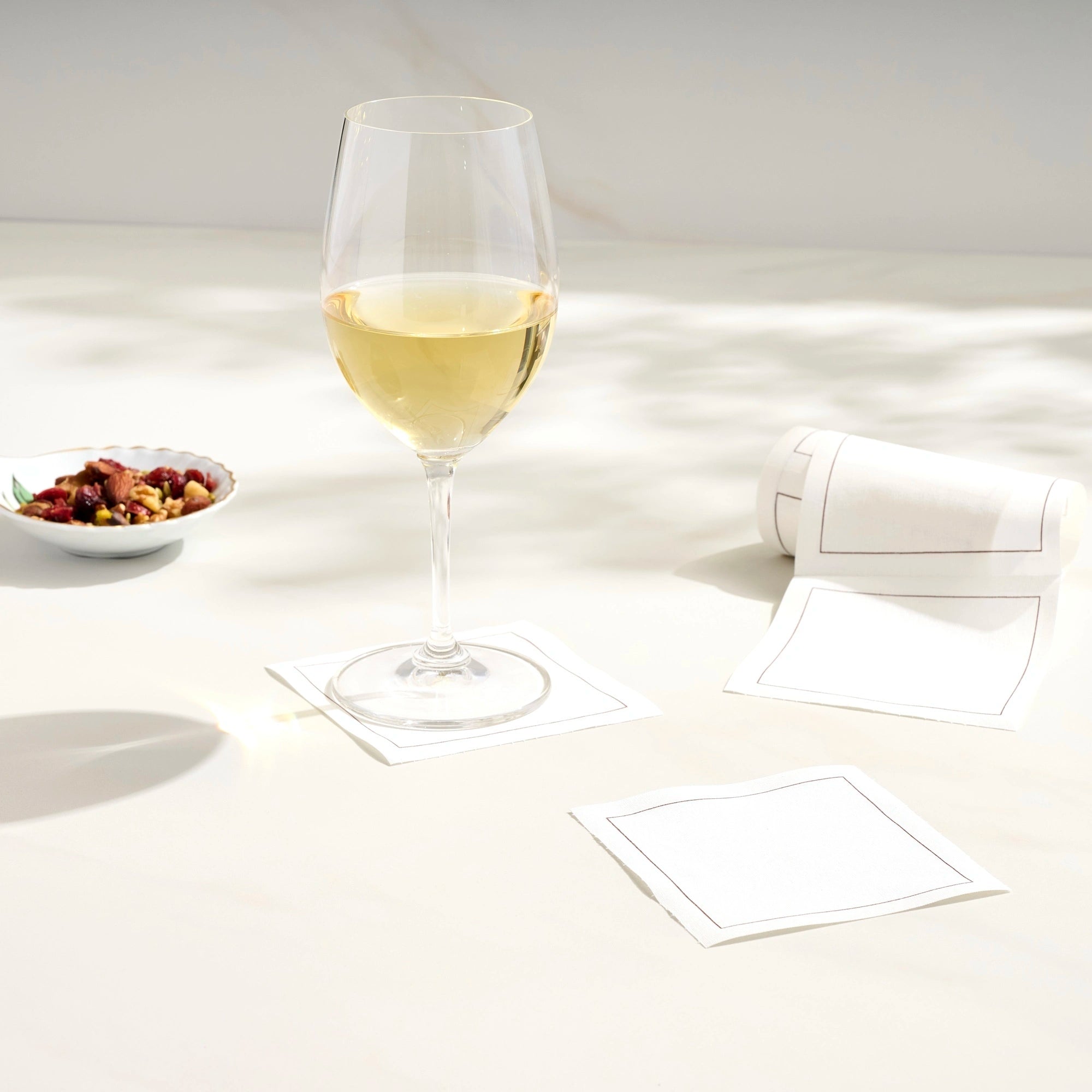 Solid White Rabbit Cocktail Napkin Gold Border