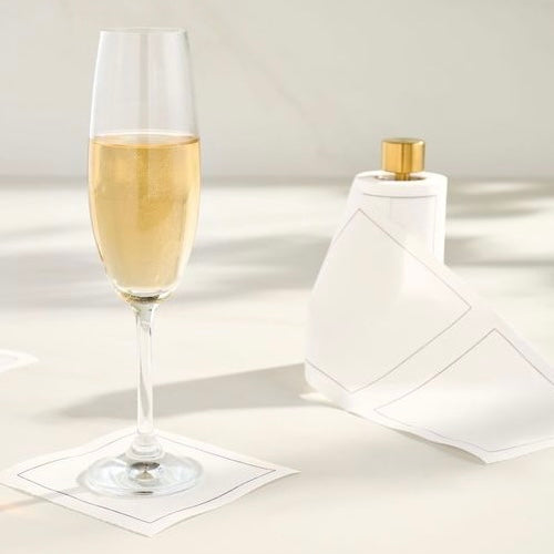 Solid White Rabbit Cocktail Napkin Gold Border